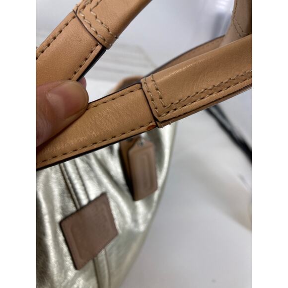 COACH METRO 26141E METALLIC GOLD LEATHER XL TOTE WEEKEND BAG - Picture 5 of 16